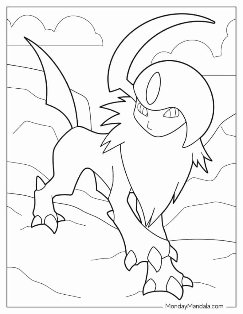 Absol On Rocky Terrain - Pokemon Coloring Page
