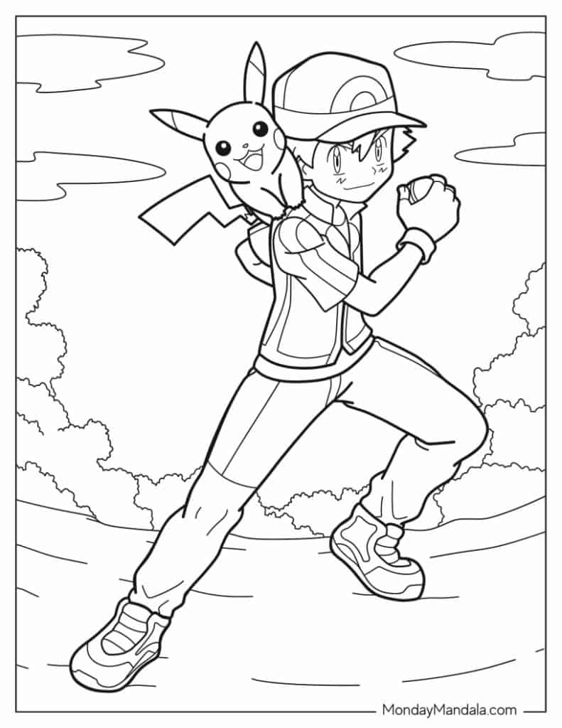 Ash And Pikachu To Color - Pokemon Coloring Page