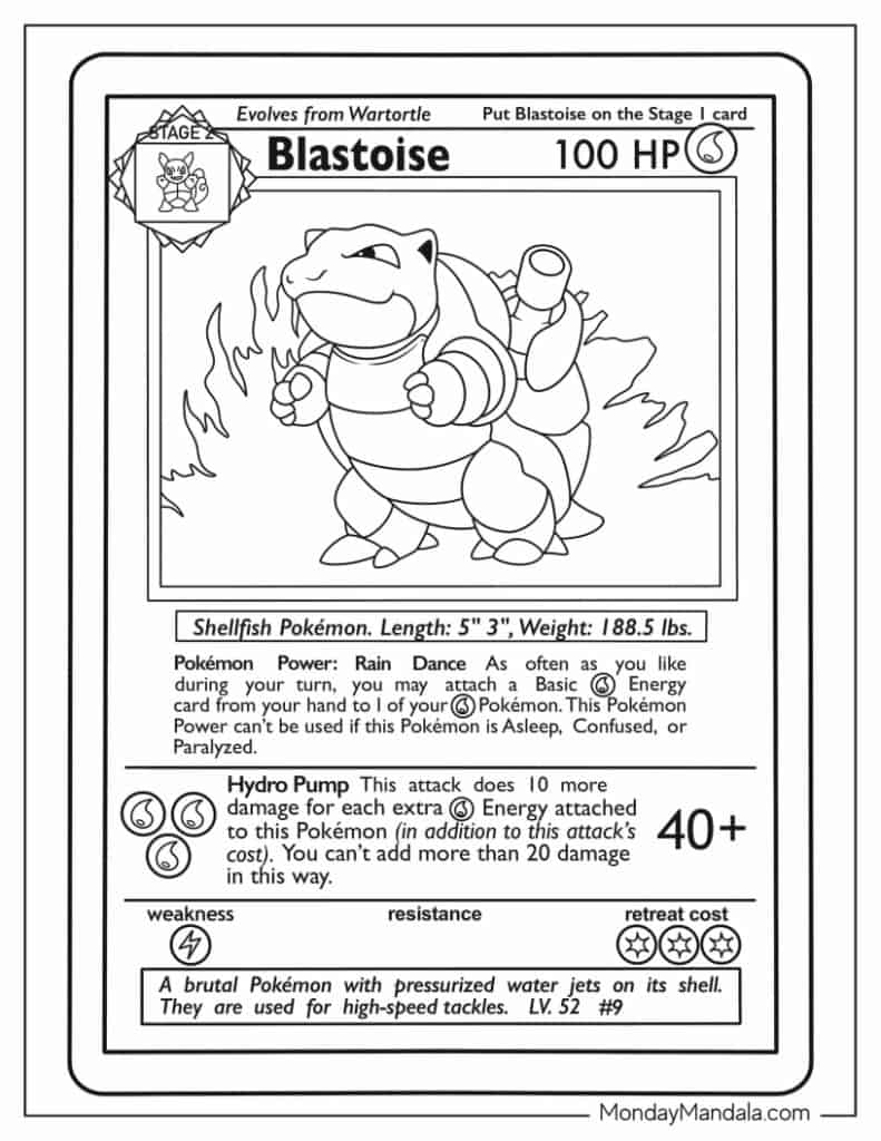 Blastoise Rare Pokemon Card - Pokemon Coloring Page