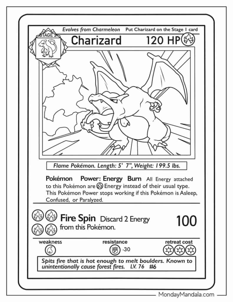 Coloring Page Of Charizard Pokemon Card - Pokemon Coloring Page