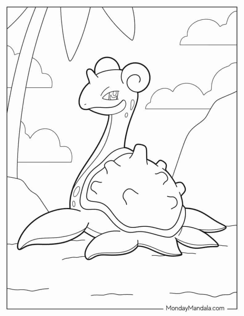 Coloring Page Of Lapras On The Beach - Pokemon Coloring Page