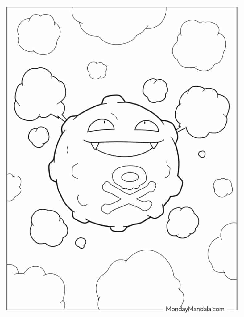Coloring Sheet Of Koffing Releasing Poison - Pokemon Coloring Page