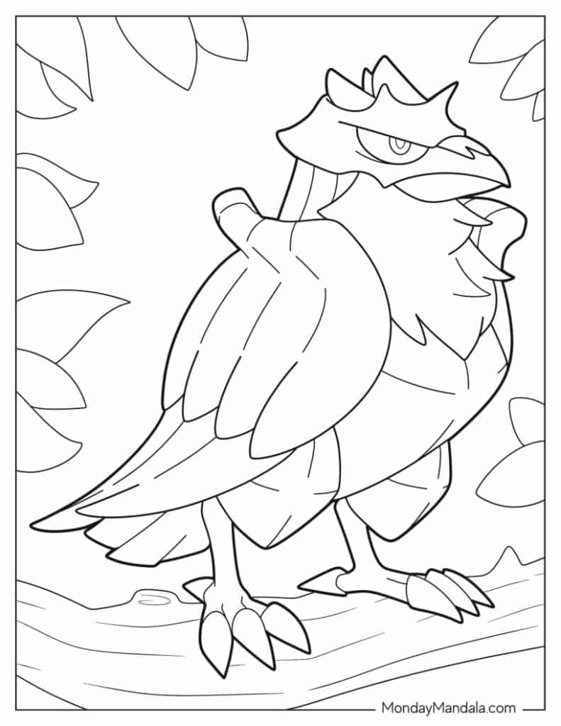 Corviknight Perched On A Branch - Pokemon Coloring Page