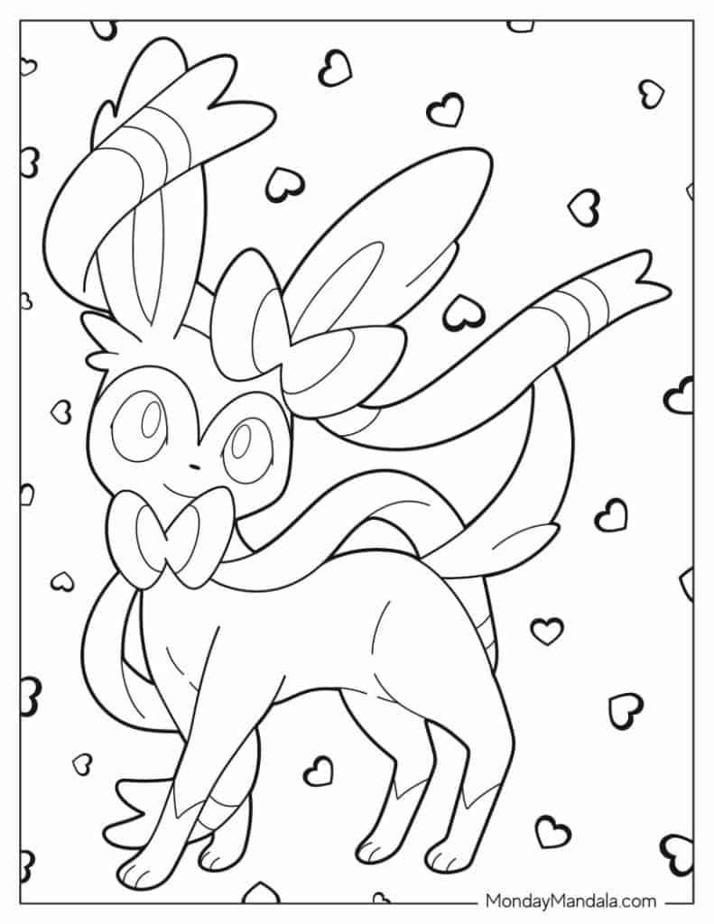 Cute Kawaii Sylveon Coloring Sheet - Pokemon Coloring Page