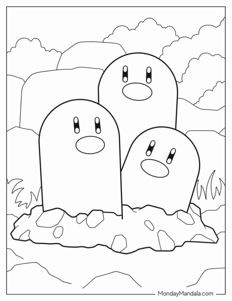Dugtrio Emerging From Ground - Pokemon Coloring Page
