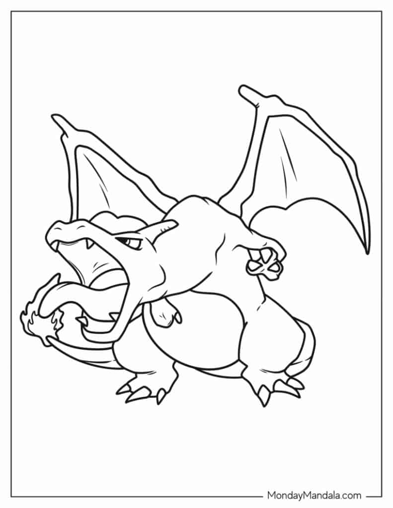 Easy To Color Charizard - Pokemon Coloring Page