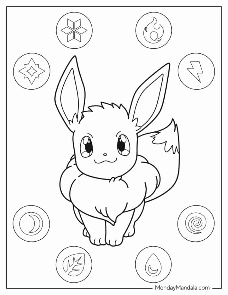 Eevee Pokemon With Badges - Pokemon Coloring Page